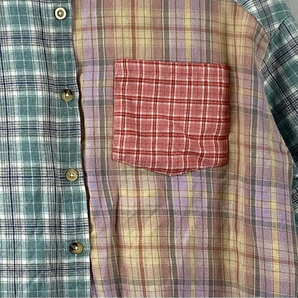 Nectar Clothing Women’s Plaid Patchwork Long Sleeve Cropped Shirt Size Small - Picture 8 of 16